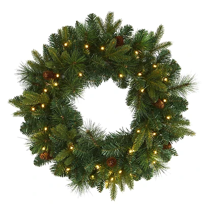 24" LED Mixed Pine Artificial Christmas Wreath