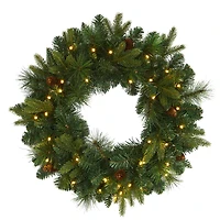 24" LED Mixed Pine Artificial Christmas Wreath