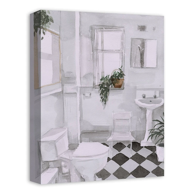 Black And White Bathroom 12" x 16" Canvas Wall Art
