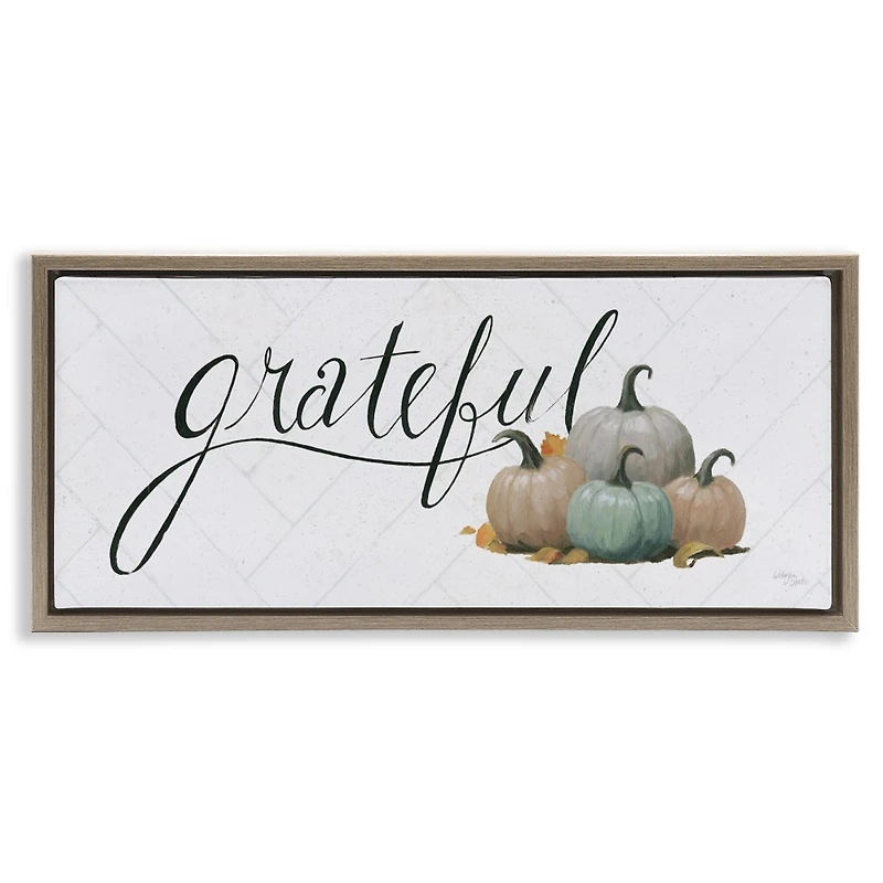 Stupell Industries Grateful with Pumpkins Floater Framed Art