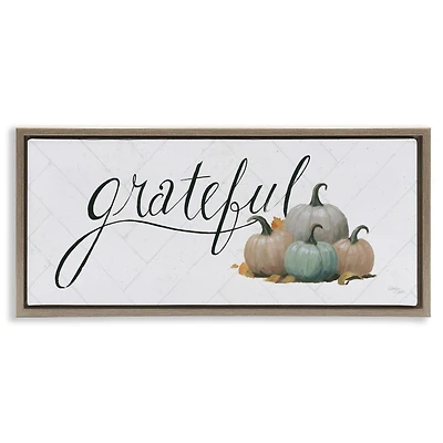 Stupell Industries Grateful with Pumpkins Floater Framed Art