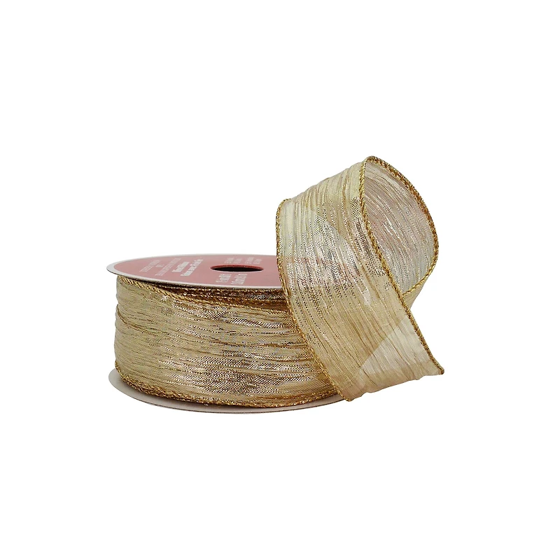 1.5" x 30ft. Metallic Gold Sheer Wired Crinkle Ribbon by Celebrate It®