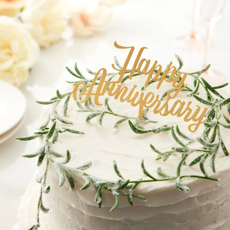 12 Pack: Gold Glitter Happy Anniversary Cake Topper by Celebrate It™