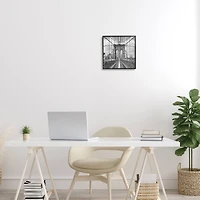 Stupell Industries Brooklyn Bridge Black White Industrial Landscape City Architecture Framed Wall Art