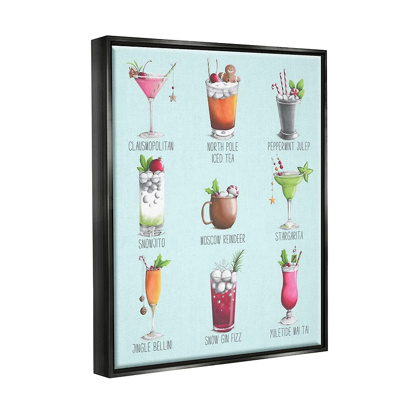 Stupell Industries Christmas Cocktails Seasonal Menu Framed Floater Canvas Wall Art