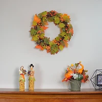 20" Autumn Harvest Maple Leaf, Berry, Pine Cone and Acorn Artificial Thanksgiving Wreath