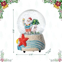 Glitzhome® 100mm Christmas Resin Musical Snowflakes Santa on Vacation Waterglobe
