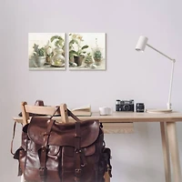 Stupell Industries Succulent House Plants Country Charm Green Brown Canvas Wall Art