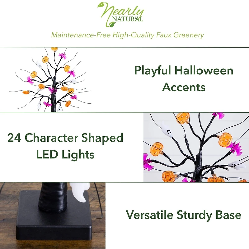 18in. Pre-Lit Artificial Halloween Ghost, Bats & Pumpkins 24 LED Lighted Ornament Tree