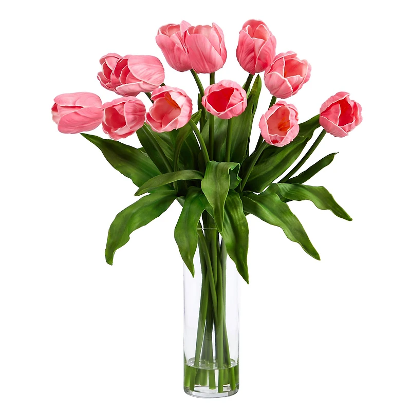 23" Artificial Tulip Arrangement with Cylinder Glass Vase