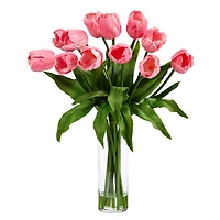 23" Artificial Tulip Arrangement with Cylinder Glass Vase