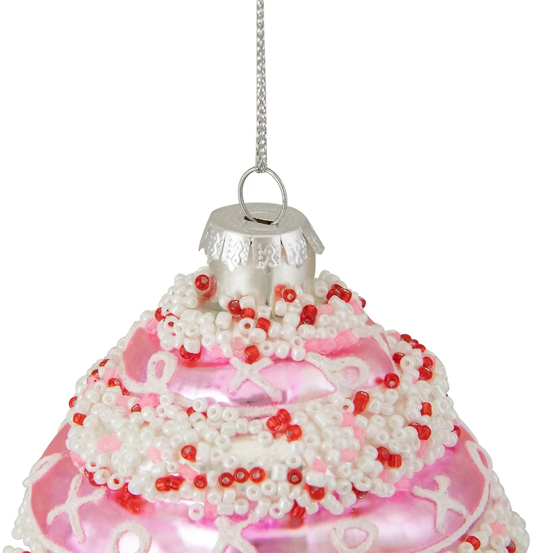 4" Pink & White Cupcake with Sprinkles Glass Ornament
