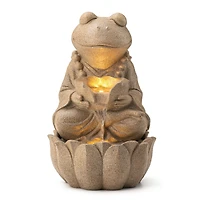 Glitzhome® 21.75" Sand Beige Zen-Style LED 2-Tier Frog Outdoor Fountain