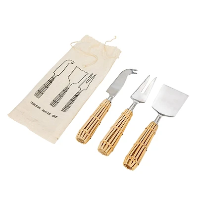 Hello Honey® Stainless Steel Charcuterie Knife Set with Rattan Wrapped Handles