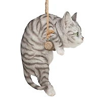 Design Toscano 8" Gray Tabby Kitty on a Perch Hanging Cat Sculpture