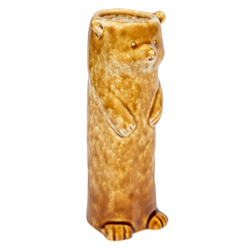 Hello Honey® 7" Brown Reactive Crackle Glaze Stoneware Bear Vase