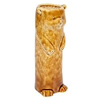Hello Honey® 7" Brown Reactive Crackle Glaze Stoneware Bear Vase