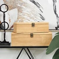 Light Brown Wood Carved Linear Box Set
