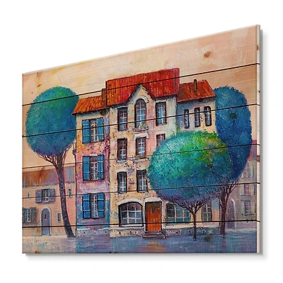 Designart - House With Red Roof and Colorful Autumn Trees