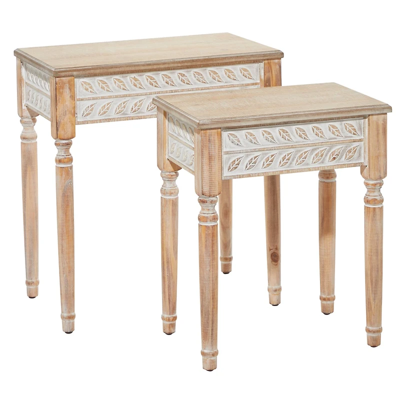 Whitewashed Wood Farmhouse Accent Table Set