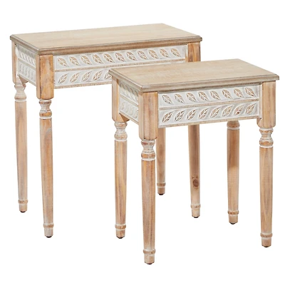 Whitewashed Wood Farmhouse Accent Table Set