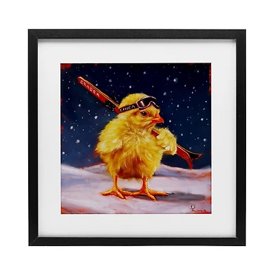 Stupell Industries 13" x 13" Chick with Sticks Skiing Framed Print Under Glass Wall Art