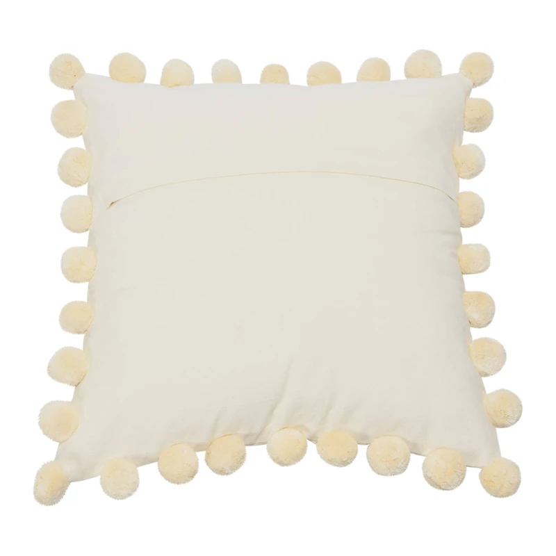 20'' Square Quilted Cotton Pillow Cover with Pom Pom Trim
