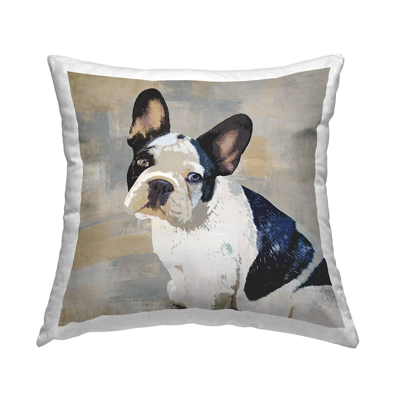 Stupell Industries French Bulldog Dog Grey Beige Neutral Patchwork Throw Pillow 18" x 18"
