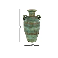 23" Green Ceramic Rustic Vase