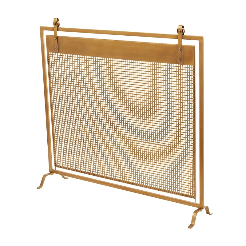 Copper Metal Suspended Grid Style Netting Single Panel Fireplace Screen