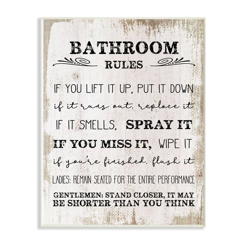 Stupell Industries Bathroom Rules Wood Wall Plaque