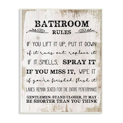 Stupell Industries Bathroom Rules Wood Wall Plaque