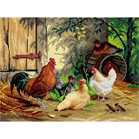 Orchidea Needlepoint Canvas For Halfstitch Without Yarn After Carl Jutz The Elder - Chickens In Front Of The Stable - Printed Tapestry Canvas