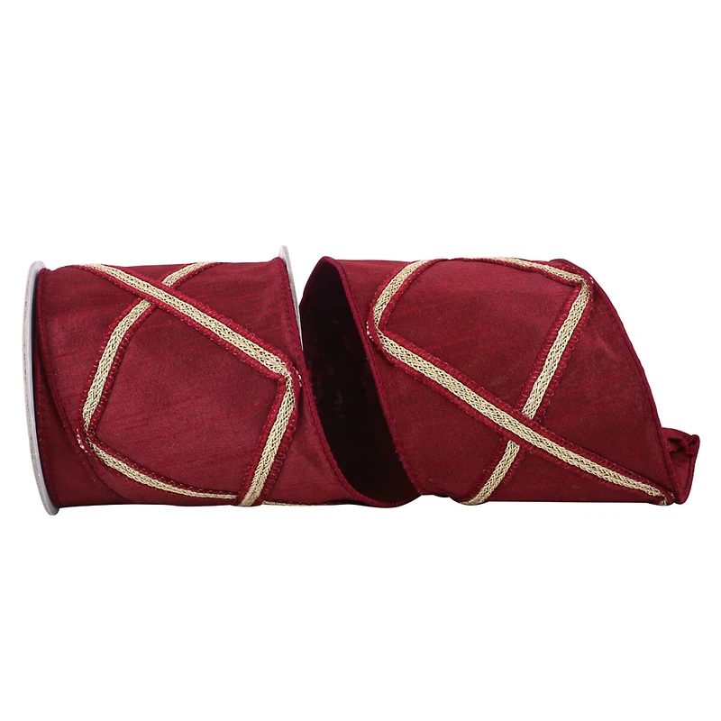 JAM Paper 4" x 5yd. Burgundy & Gold Diamond Trim Lux Wired Plush Velvet Ribbon