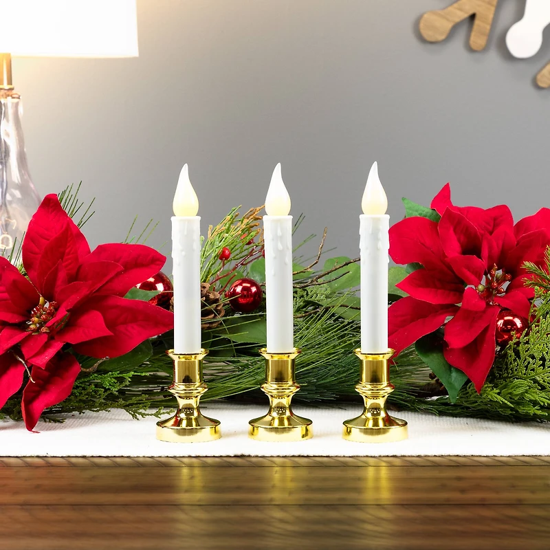 8.5" White LED Flickering Candle Lamps, 3ct.