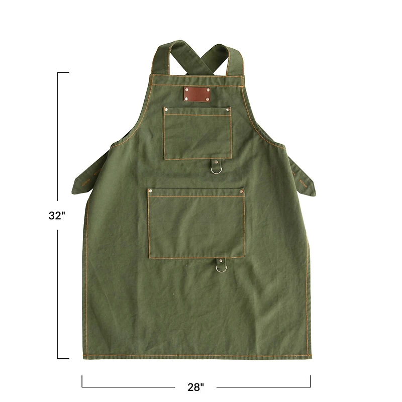 Hello Honey® Green Cross Back Apron with Pockets & Rivets
