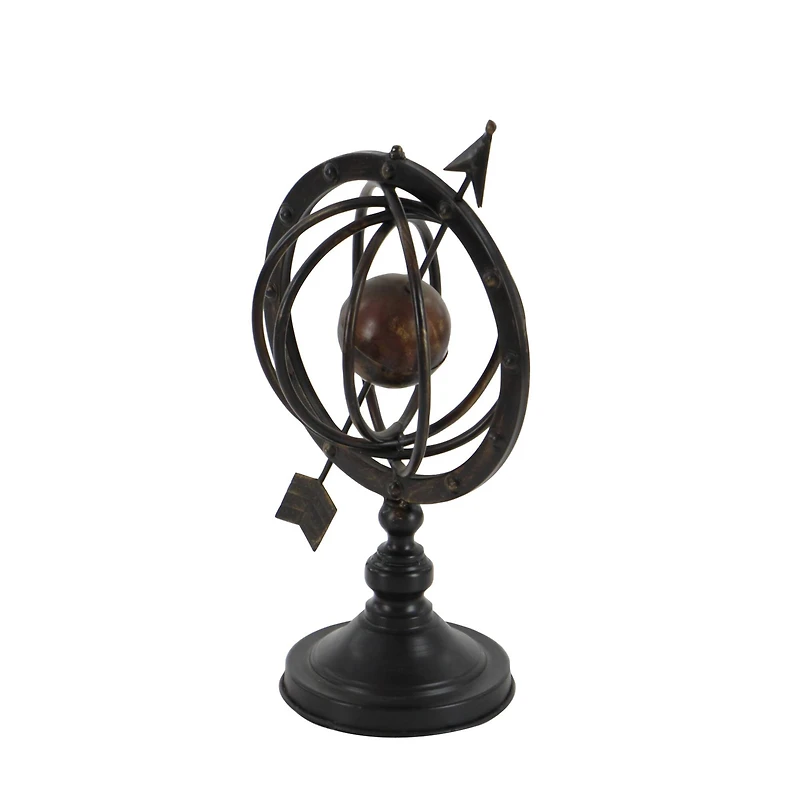 17" Brown Metal Industrial Armillary Sphere Sculpture