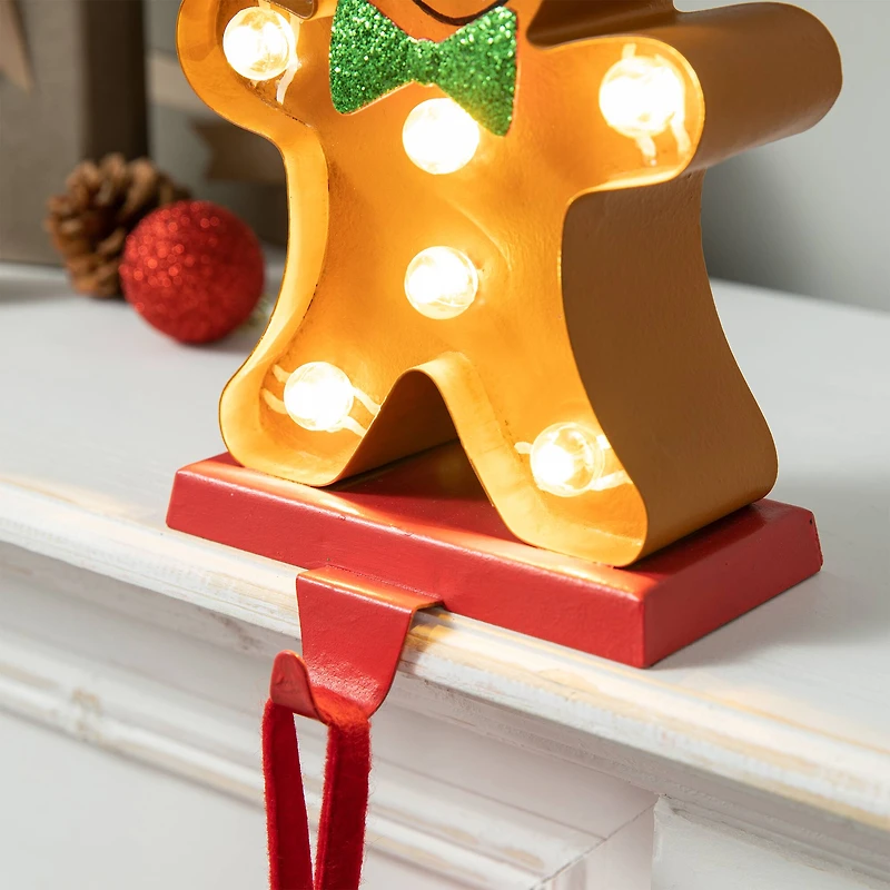 Glitzhome® 7.25'' Marquee LED Gingerbread Man Christmas Stocking Holder