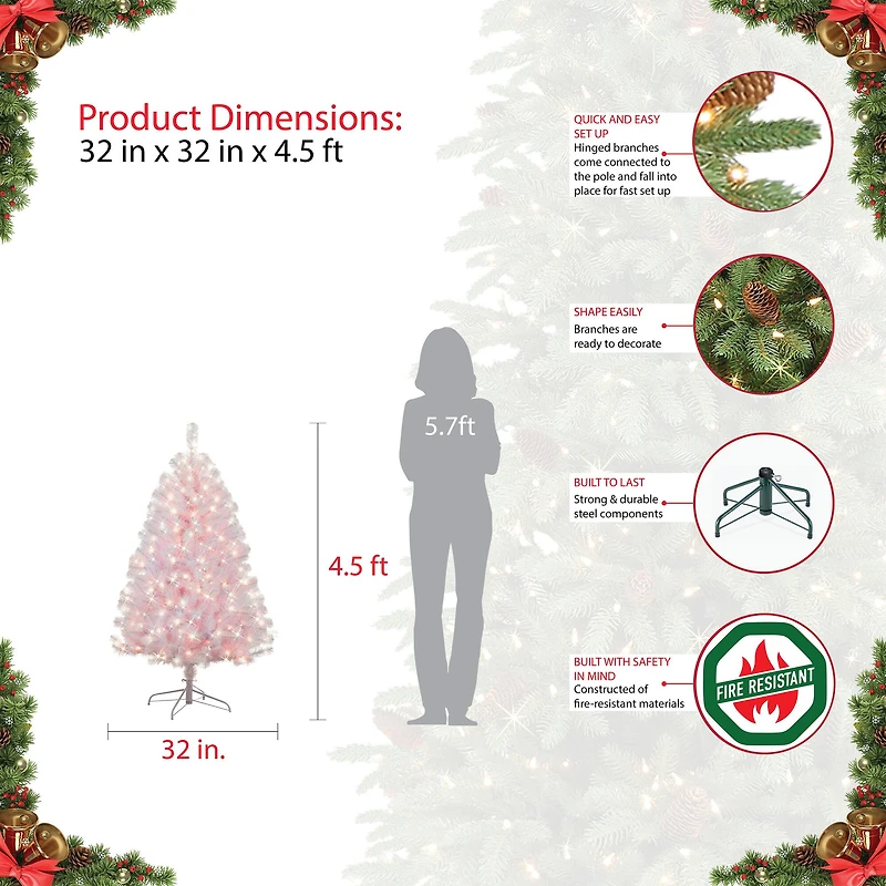 4.5ft. Pre-Lit White Northern Fir Artificial Christmas Tree, Clear Lights