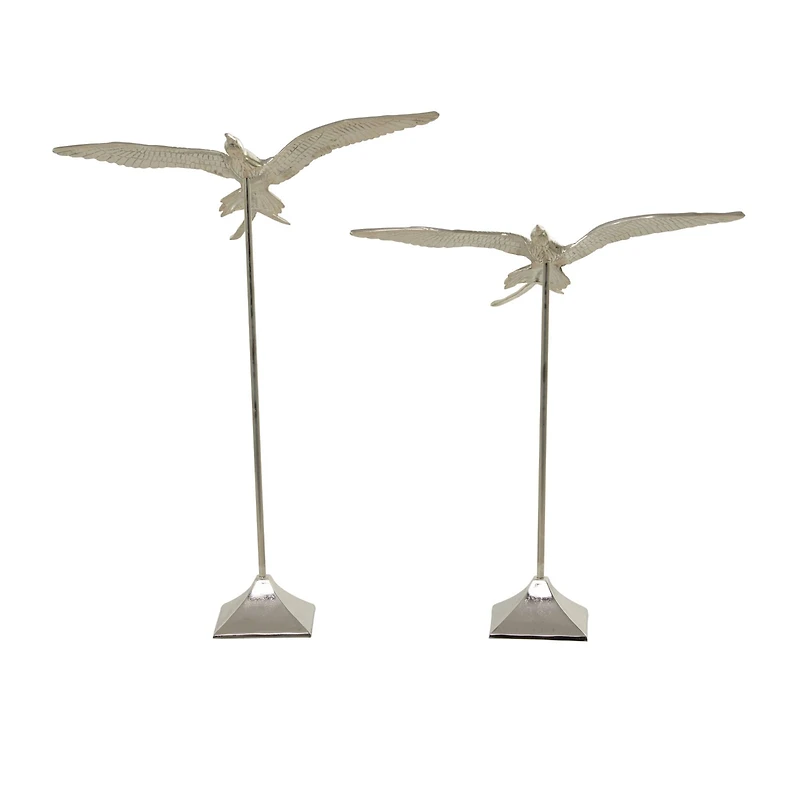 Silver Aluminum Eclectic Bird Sculpture, Set of 2 32", 25"