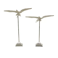 Silver Aluminum Eclectic Bird Sculpture, Set of 2 32", 25"