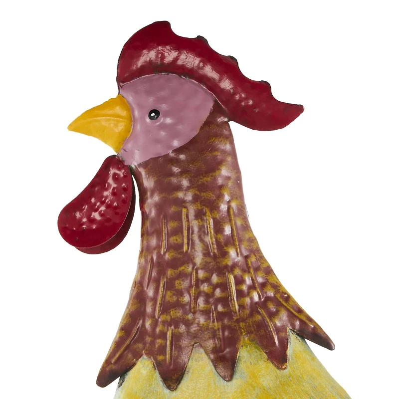27.75" Red, Yellow & Black Textured Metal Rooster Garden Sculpture