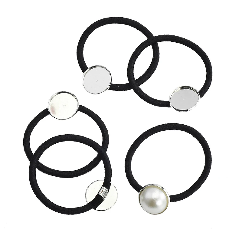 Black Hair Ties with 17.7mm Circle Blanks, 6ct. by Bead Landing™