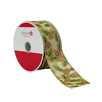 1.5" x 30ft. Pinecone Faux Linen Wired Ribbon by Celebrate It®