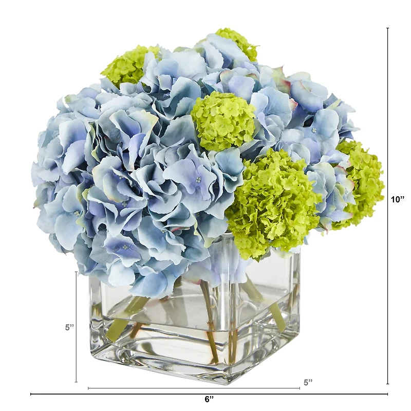 10" Hydrangea Artificial Arrangement in Glass Vase