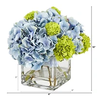 10" Hydrangea Artificial Arrangement in Glass Vase