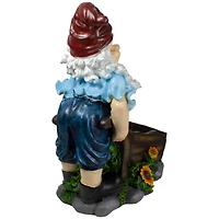 20" Blue & Brown Wheelbarrow Gnome Outdoor Garden Statue