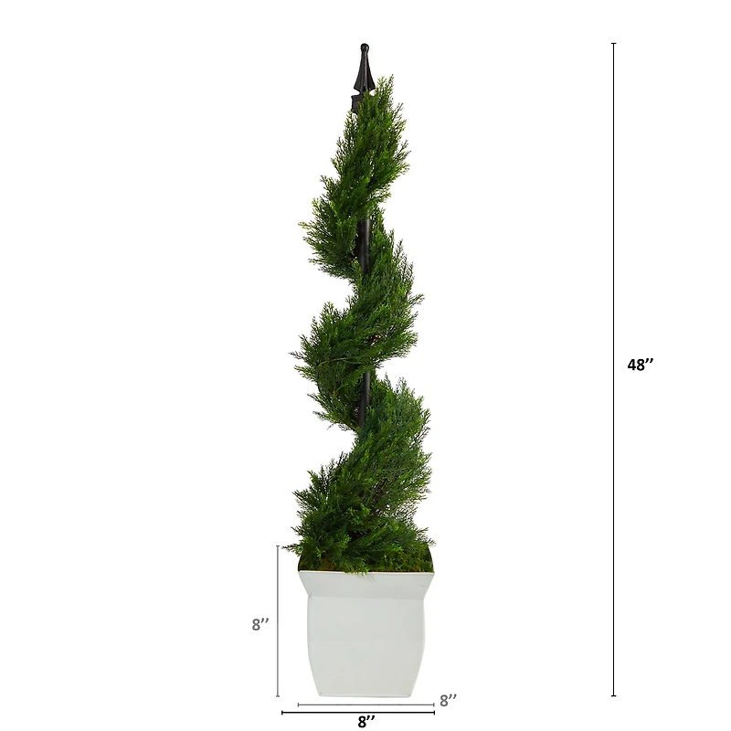 4ft. Spiral Cypress Topiary in White Metal Planter