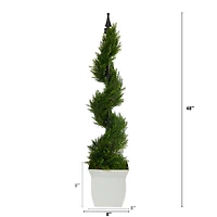 4ft. Spiral Cypress Topiary in White Metal Planter
