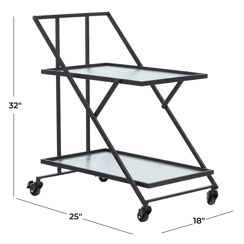 Black Iron Industrial Bar Cart, 32" x 25" x 18"